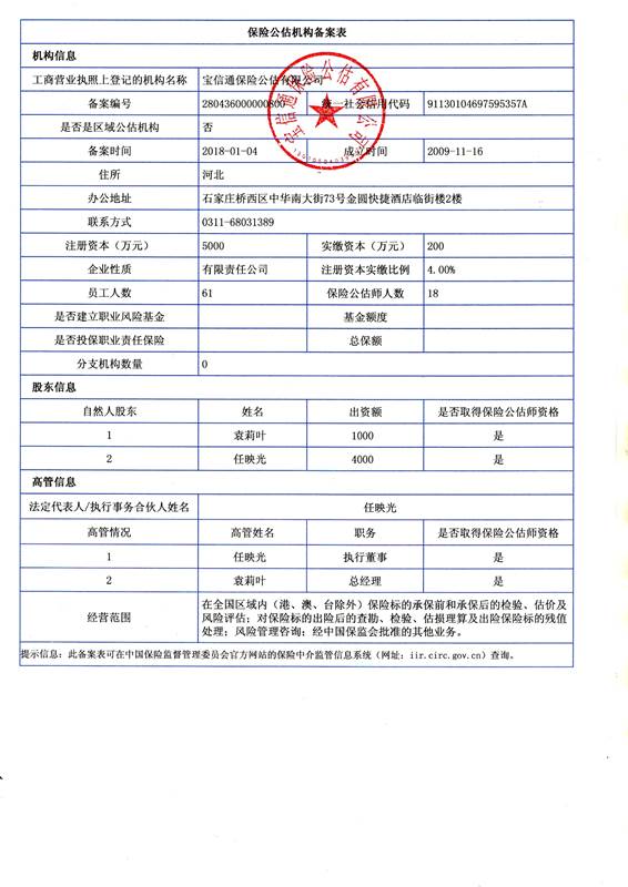 保险公估机构备案表